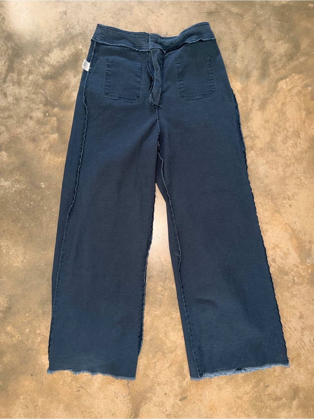 Mittoshop Navy High Rise Wide Leg Pants Medium Patch Pocket Raw Hem - Picture 9 of 11